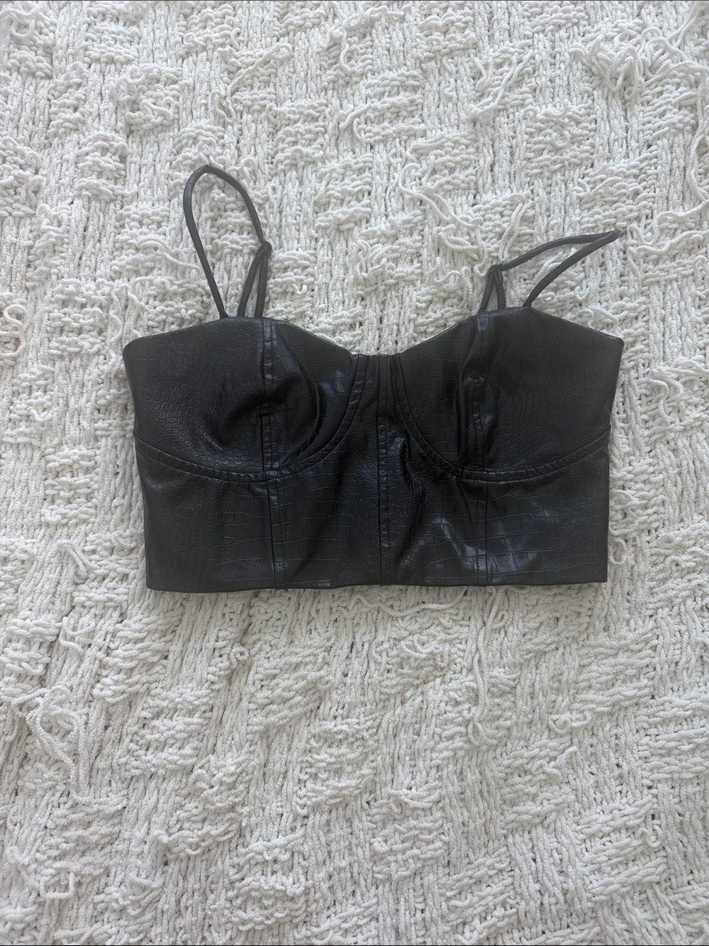 Express Black Faux-Leather Cropped Bustier Top